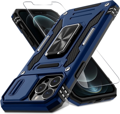 iPhone 12 Pro Max, slayt kamera kapağı + ekran koruyucusu ((1 Paket),Döner halka Kickstand Askeri sınıf şok geçirmez