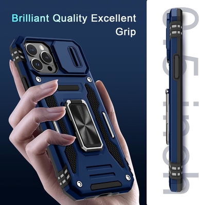 iPhone 12 Pro Max, slayt kamera kapağı + ekran koruyucusu ((1 Paket),Döner halka Kickstand Askeri sınıf şok geçirmez