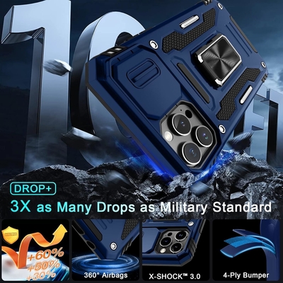iPhone 12 Pro Max, slayt kamera kapağı + ekran koruyucusu ((1 Paket),Döner halka Kickstand Askeri sınıf şok geçirmez