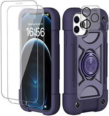 iPhone 12 Pro Max Case 6.7 &quot; - Ağır Görevli Şok Dayanıklı, Halka Taşı, Cam Ekran &amp; Kamera Lens Koruyucu (Rainbow Pink)