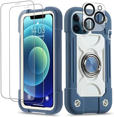 iPhone 12 Pro Max Case 6.7 &quot; - Ağır Görevli Şok Dayanıklı, Halka Taşı, Cam Ekran &amp; Kamera Lens Koruyucu (Rainbow Pink)