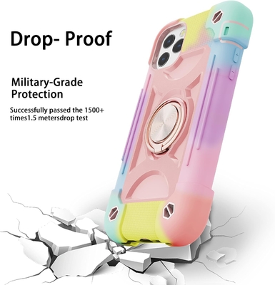 iPhone 12 Pro Max Case 6.7 &quot; - Ağır Görevli Şok Dayanıklı, Halka Taşı, Cam Ekran &amp; Kamera Lens Koruyucu (Rainbow Pink)