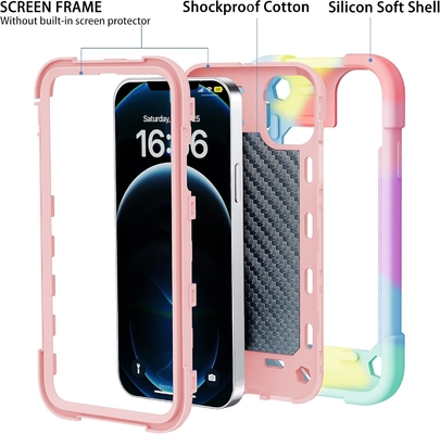 iPhone 12 Pro Max Case 6.7 &quot; - Ağır Görevli Şok Dayanıklı, Halka Taşı, Cam Ekran &amp; Kamera Lens Koruyucu (Rainbow Pink)