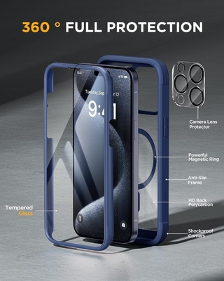 iPhone 12 Pro Max için manyetik Tüm Vücut Dahili Cam Ekran Koruyucu&amp; Kamera Koruyucu