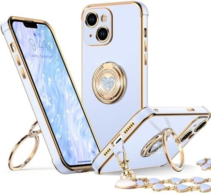 Standlı iPhone 12 Pro Max Kutusu, Çift Halkalı Kickstandlı Telefon Kutusu, Kadınlar Kızlar Bling Lüks Koruyucu Kutusu Dinle