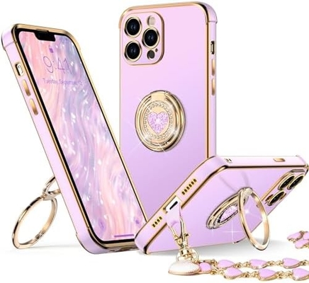 Standlı iPhone 12 Pro Max Kutusu, Çift Halkalı Kickstandlı Telefon Kutusu, Kadınlar Kızlar Bling Lüks Koruyucu Kutusu Dinle