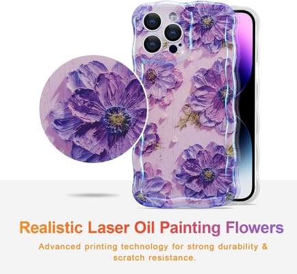 iPhone 12 Pro Max, renkli retro yağ baskı lazer parlaklık desen tatlı kıvırcık dalgalı kenarlı zarif telefon kılıfı