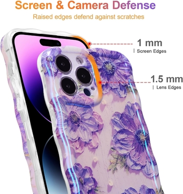 iPhone 12 Pro Max, renkli retro yağ baskı lazer parlaklık desen tatlı kıvırcık dalgalı kenarlı zarif telefon kılıfı