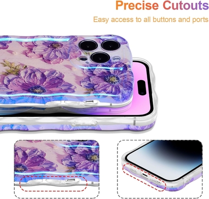 iPhone 12 Pro Max, renkli retro yağ baskı lazer parlaklık desen tatlı kıvırcık dalgalı kenarlı zarif telefon kılıfı