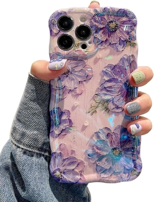 iPhone 12 Pro Max, renkli retro yağ baskı lazer parlaklık desen tatlı kıvırcık dalgalı kenarlı zarif telefon kılıfı