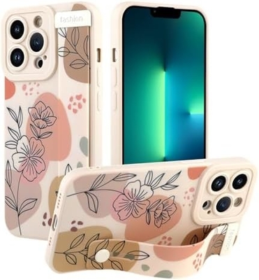 iPhone 12 Pro Max Kadınlar Kızlar İçin Kuşaklı Silikon Kutusu Tatlı Çiçekler Desen Düzenlenebilir Yumuşak Kablo Bandı