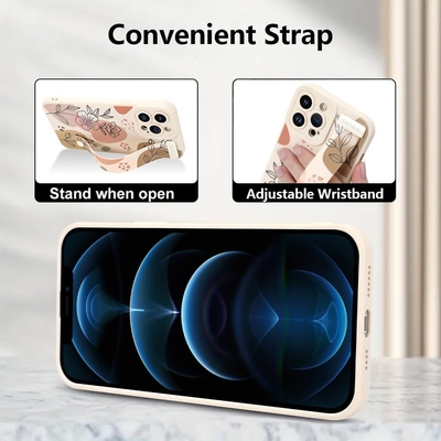 iPhone 12 Pro Max Kadınlar Kızlar İçin Kuşaklı Silikon Kutusu Tatlı Çiçekler Desen Düzenlenebilir Yumuşak Kablo Bandı