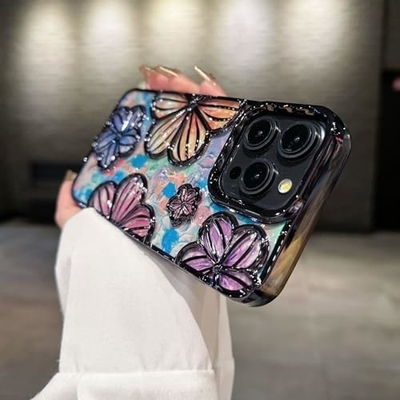 iPhone 12 Pro Max Kutusu 6.7 Inç,Kesin 3D Çiçek Telefon Kutusu Kadınlar Kızlar için Lüks Kaplama Çiçek Kutusu Kapak Estetik