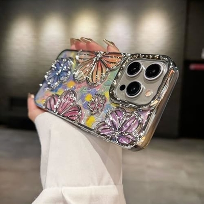 iPhone 12 Pro Max Kutusu 6.7 Inç,Kesin 3D Çiçek Telefon Kutusu Kadınlar Kızlar için Lüks Kaplama Çiçek Kutusu Kapak Estetik
