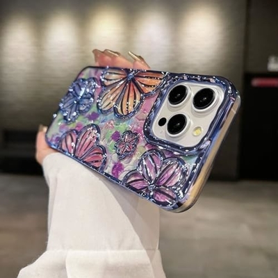 iPhone 12 Pro Max Kutusu 6.7 Inç,Kesin 3D Çiçek Telefon Kutusu Kadınlar Kızlar için Lüks Kaplama Çiçek Kutusu Kapak Estetik