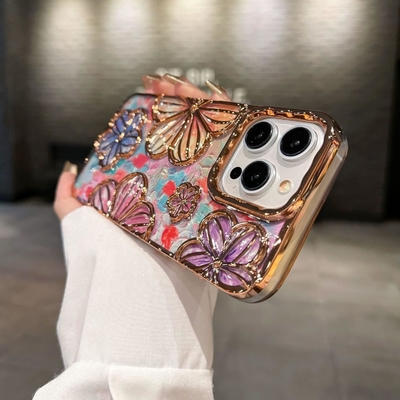 iPhone 12 Pro Max Kutusu 6.7 Inç,Kesin 3D Çiçek Telefon Kutusu Kadınlar Kızlar için Lüks Kaplama Çiçek Kutusu Kapak Estetik
