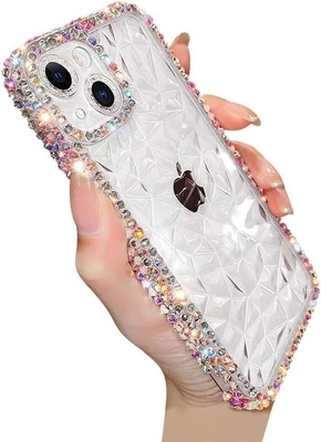 Deluxe Crystal Diamond Pattern Kamera Lens Koruması Şeffaf Yumuşak Şok geçirmez Kapak Telefon Kutusu (mavi, iPhone 13 Pro)