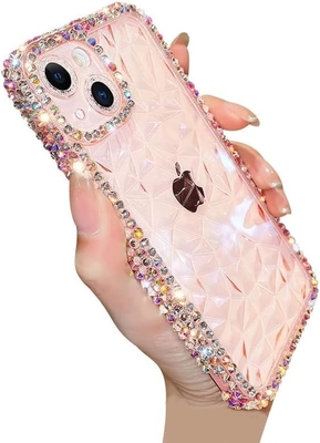 Deluxe Crystal Diamond Pattern Kamera Lens Koruması Şeffaf Yumuşak Şok geçirmez Kapak Telefon Kutusu (mavi, iPhone 13 Pro)
