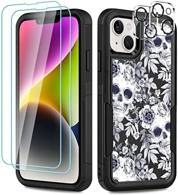 5'te 1 iphone 15 Plus için, 2 paket ekran koruyucusu + 2 paket kamera lens koruyucusu ile, ağır görevli sağlam sağlam