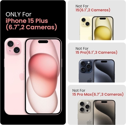 5'te 1 iphone 15 Plus için, 2 paket ekran koruyucusu + 2 paket kamera lens koruyucusu ile, ağır görevli sağlam sağlam