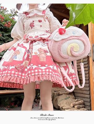 Original Swiss plush double-shoulder bag for girls - Lolita style handbag, cute and large capacity crossbody bag