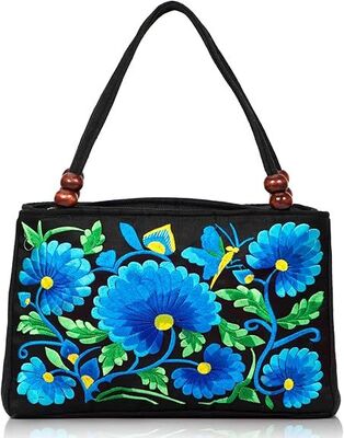 Double-Sided Embroidery Totes Bag Travel Beach Bag Vintage Embroidery Ethnic Shoulder Bags