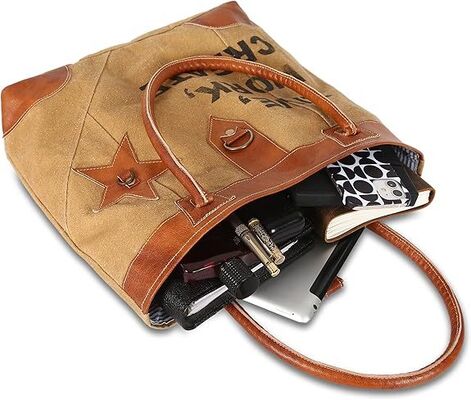 Upcycled Large Canvas shoulder Bag for women canvas tote boho handbag