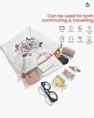 Ball&Chain carriage pattern embroidered nylon handbag for women, travel shoulder bag with top handle, suitable for work and travel