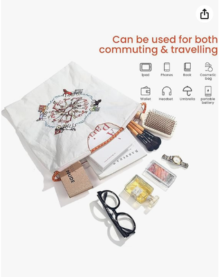 Ball&Chain carriage pattern embroidered nylon handbag for women, travel shoulder bag with top handle, suitable for work and travel