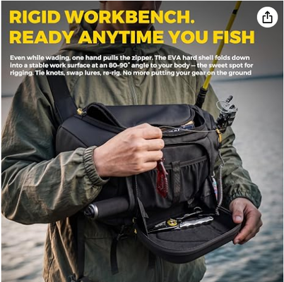Balıkçılık Sling Paketi, Katlanabilir Çalışma İstasyonu ile EVA Hardshell, 2×3600 Tepsisi İçin Suya Dirençli Convertible Ön/Arka Takle Çantası, Tuzlu Su Tatlı Su Crossbody