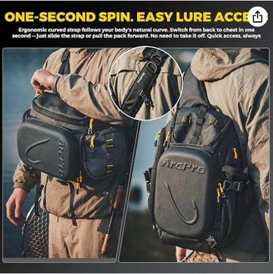 Balıkçılık Sling Paketi, Katlanabilir Çalışma İstasyonu ile EVA Hardshell, 2×3600 Tepsisi İçin Suya Dirençli Convertible Ön/Arka Takle Çantası, Tuzlu Su Tatlı Su Crossbody