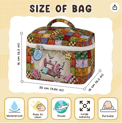 Büyük Kapitone Makyaj Çantası Vintage Dikiş Desen Kozmetik Seyahat Çantası Kadınlar için Patchwork Estetik Tuvalet Organizatör Saplı Cilt Bakım Fırçaları Aksesuarları