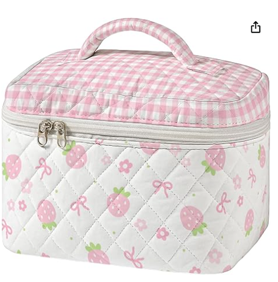 Büyük Kapitone Makyaj Çantası Vintage Dikiş Desen Kozmetik Seyahat Çantası Kadınlar için Patchwork Estetik Tuvalet Organizatör Saplı Cilt Bakım Fırçaları Aksesuarları