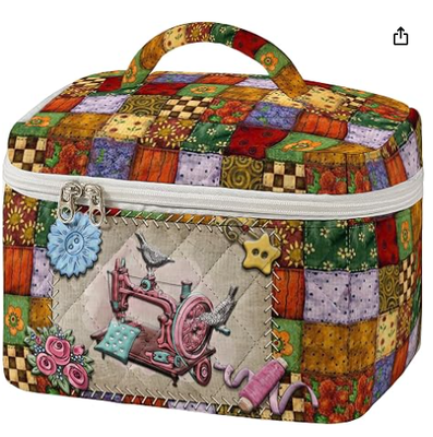 Büyük Kapitone Makyaj Çantası Vintage Dikiş Desen Kozmetik Seyahat Çantası Kadınlar için Patchwork Estetik Tuvalet Organizatör Saplı Cilt Bakım Fırçaları Aksesuarları