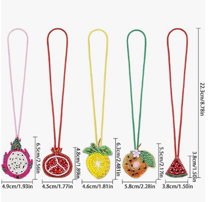 5PCS Patch Beaded Bag Charm Fruit Purse Charms for Handbags Summer Keychain. Küçük Çanta Charm, Ejderha Meyve Nar, Karpuz Portakal Limon Çanta Charms, Beads And Rhinestones, El Dikişli