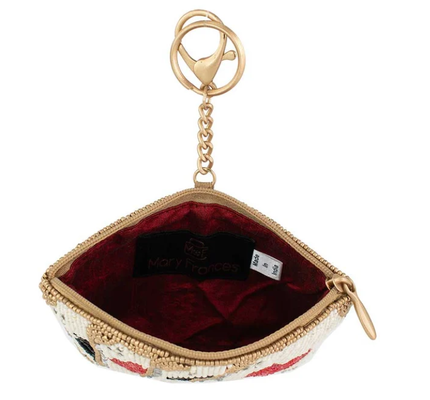 Let's Play Coin Purse Soft pink beaded coin bag with glittering gold crown zipper closure easy open trigger hook key ring and credit card fitting compact design